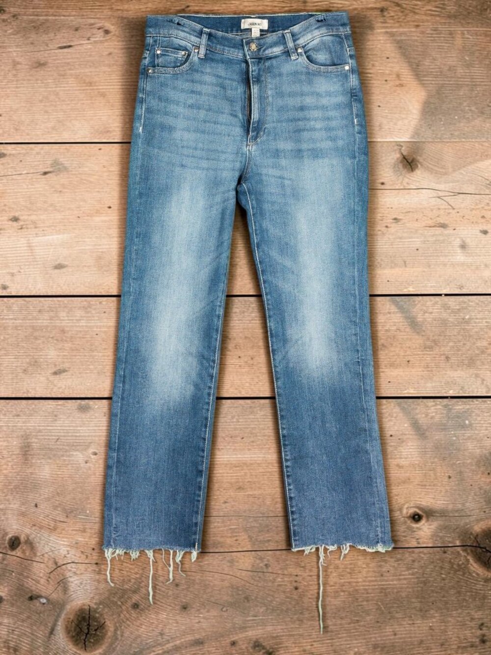 Jason Wu Raw Hem Straight Leg Jeans Light Wash Blue 14/29